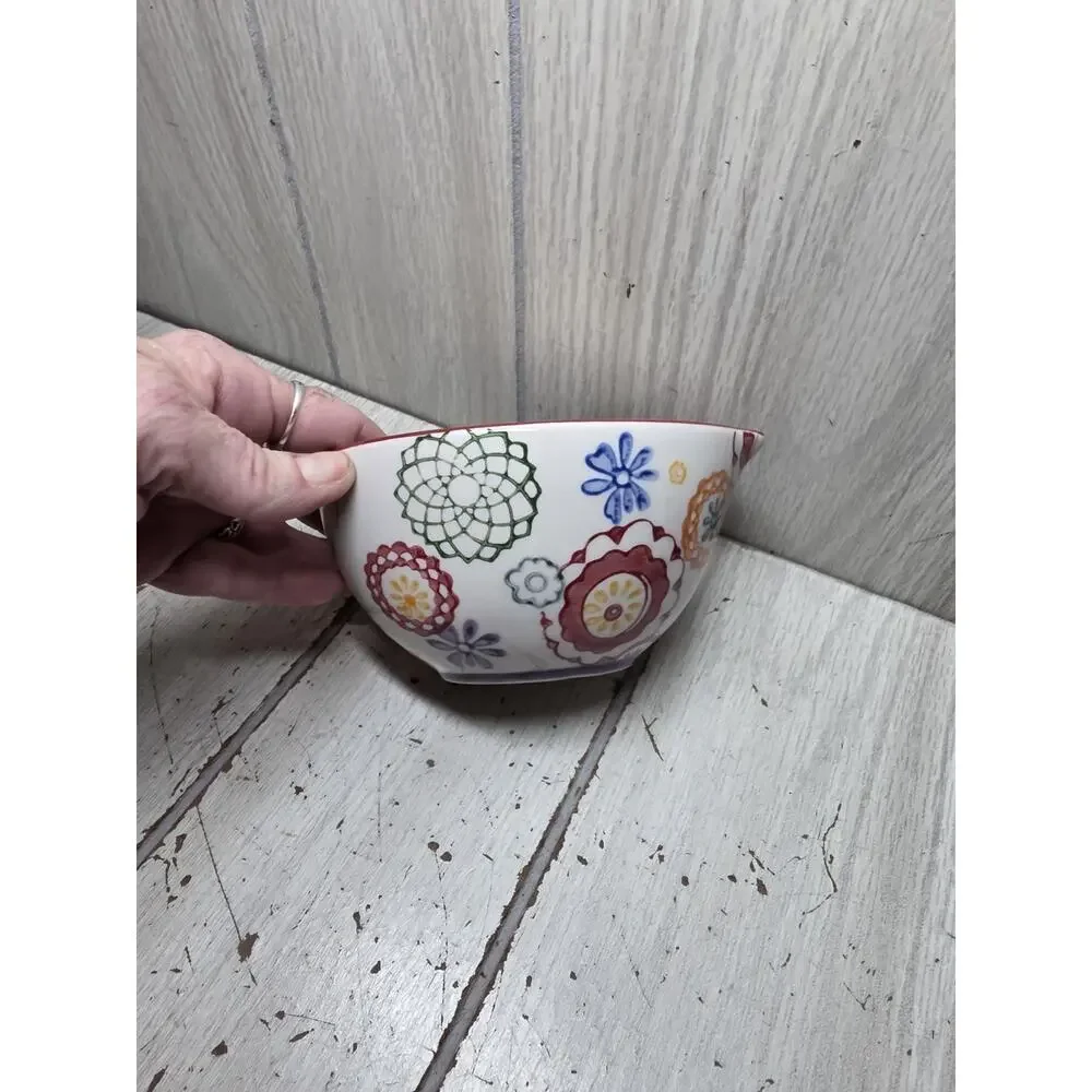 Pier 1 Imports Floral Hand Painted Stoneware Measuring Cups Set of 4 Baking